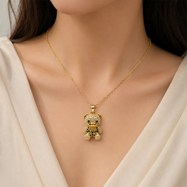 Crystal Teddy Bear Pendant Necklace